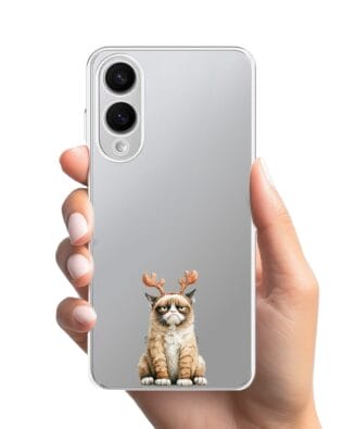 Etui do Samsung Galaxy S25 Edge przeźroczyste, silikonowe Flexi, Przytulne święta, Kot który nie chciał być reniferem