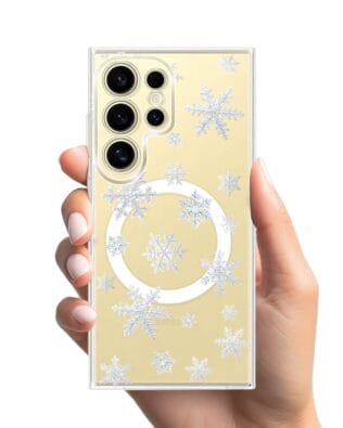 Etui do Samsung Galaxy S24 Ultra z MagSafe przeźroczyste, silikonowe Flexi, Zimowa magia, Delikatne płatki śniegu