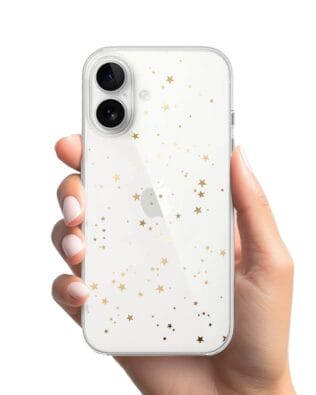 Etui do iPhone 16 Plus przeźroczyste, silikonowe Flexi, Zimowa magia, Złote gwiazdki