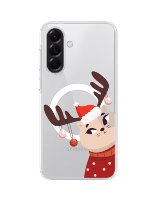 Etui do Samsung Galaxy A56 5G z MagSafe przeźroczyste, silikonowe Flexi, Kotek przebrany za reniferka