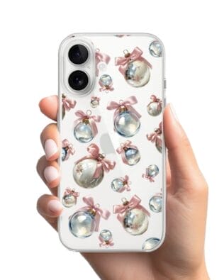Etui do iPhone 16 Plus przeźroczyste, silikonowe Flexi, Przytulne święta, Pastelowe bombki
