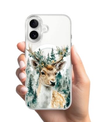 Etui do iPhone 16 Plus z MagSafe przeźroczyste, silikonowe Flexi, Przytulne święta, Leśny jelonek