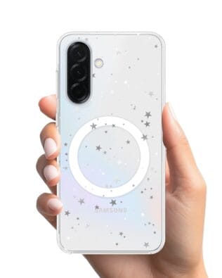 Etui do Samsung Galaxy A36 5G z MagSafe przeźroczyste, silikonowe Flexi, Zimowa magia, Szampańskie gwiazdki
