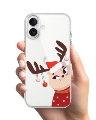 Etui do iPhone 17 przeźroczyste, silikonowe Flexi, Kotek przebrany za reniferka