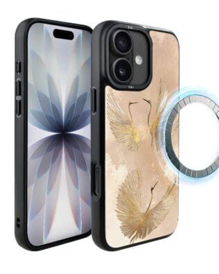 Etui do iPhone 17 IBIZU DropGuard Matt z MagSafe, Boho, Złote żurawie