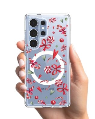 Etui do Samsung Galaxy S25 Ultra z MagSafe przeźroczyste, silikonowe Flexi, Cukierki świąteczne