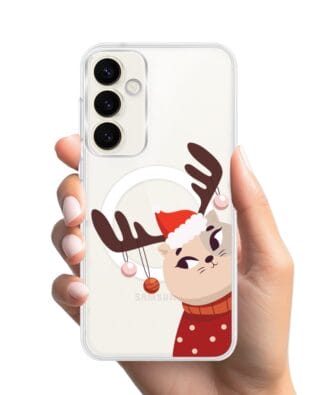 Etui do Samsung Galaxy S23 FE 5G z MagSafe przeźroczyste, silikonowe Flexi, Kotek przebrany za reniferka