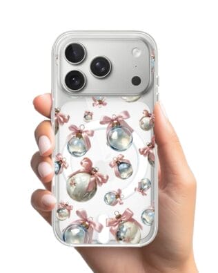 Etui do iPhone 17 Pro z MagSafe przeźroczyste, silikonowe Flexi, Przytulne święta, Pastelowe bombki