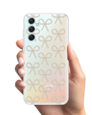 Etui do Samsung Galaxy A34 5G przeźroczyste, silikonowe Flexi, Przytulne święta, złote kokardki