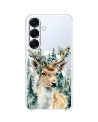 Etui do Samsung Galaxy S25 z MagSafe przeźroczyste, silikonowe Flexi, Przytulne święta, Leśny jelonek