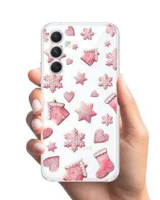 Etui do Samsung Galaxy A54 5G przeźroczyste, silikonowe Flexi, Przytulne święta, Różowe pierniczki