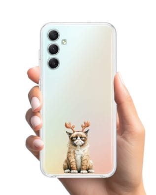 Etui do Samsung Galaxy A34 5G przeźroczyste, silikonowe Flexi, Przytulne święta, Kot który nie chciał być reniferem