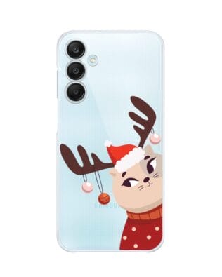 Etui do Samsung Galaxy M35 5G przeźroczyste, silikonowe Flexi, Kotek przebrany za reniferka