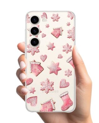Etui do Samsung Galaxy S23 przeźroczyste, silikonowe Flexi, Przytulne święta, Różowe pierniczki