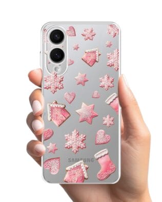 Etui do Samsung Galaxy S25 Edge przeźroczyste, silikonowe Flexi, Przytulne święta, Różowe pierniczki