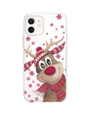 Etui do iPhone 12 Mini z MagSafe przeźroczyste, silikonowe Flexi, Renifer