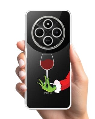 Etui do Xiaomi POCO C75 przeźroczyste, silikonowe Flexi, Zielony psotnik z lampką wina