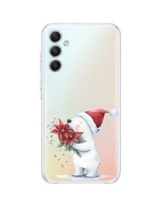 Etui do Samsung Galaxy A34 5G przeźroczyste, silikonowe Flexi, Przytulne święta, Miś świąteczny