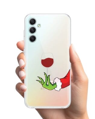 Etui do Samsung Galaxy A34 5G przeźroczyste, silikonowe Flexi, Zielony psotnik z lampką wina