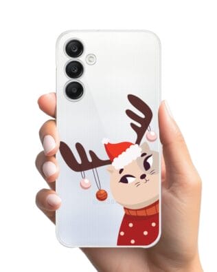 Etui do Samsung Galaxy A25 5G przeźroczyste, silikonowe Flexi, Kotek przebrany za reniferka