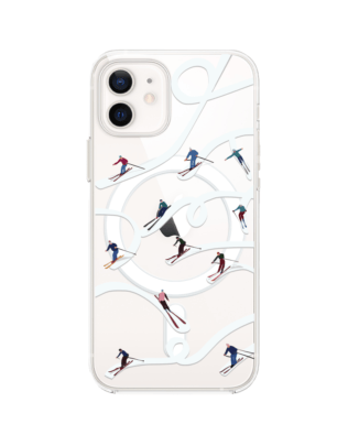 Etui do iPhone 12 Mini z MagSafe przeźroczyste, silikonowe Flexi, Zimowa magia, Narciarskie wiraże
