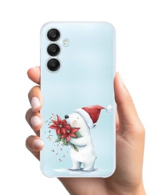 Etui do Samsung Galaxy M35 5G przeźroczyste, silikonowe Flexi, Przytulne święta, Miś świąteczny