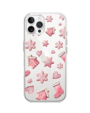 Etui do iPhone 12 Pro Max przeźroczyste, silikonowe Flexi, Przytulne święta, Różowe pierniczki