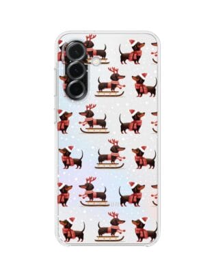 Etui do Samsung Galaxy A36 5G przeźroczyste, silikonowe Flexi, Przytulne święta, Jamniki na saniach