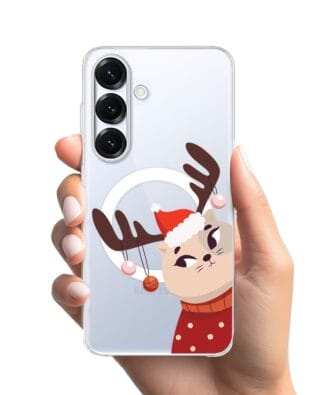 Etui do Samsung Galaxy S25 z MagSafe przeźroczyste, silikonowe Flexi, Kotek przebrany za reniferka