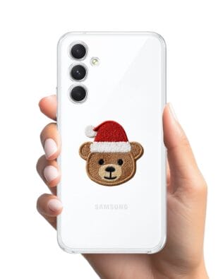 Etui do Samsung Galaxy A54 5G przeźroczyste, silikonowe Flexi, Przytulne święta, Miś mikołajek