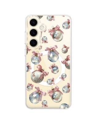 Etui do Samsung Galaxy S24 z MagSafe przeźroczyste, silikonowe Flexi, Przytulne święta, Pastelowe bombki