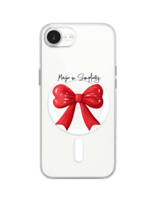 Etui do iPhone 16e z MagSafe przeźroczyste, silikonowe Flexi, Przytulne święta, Czerwona kokarda