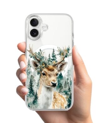 Etui do iPhone 17 z MagSafe przeźroczyste, silikonowe Flexi, Przytulne święta, Leśny jelonek