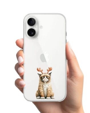 Etui do iPhone 16 przeźroczyste, silikonowe Flexi, Przytulne święta, Kot który nie chciał być reniferem