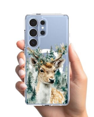 Etui do Samsung Galaxy S25 Ultra z MagSafe przeźroczyste, silikonowe Flexi, Przytulne święta, Leśny jelonek