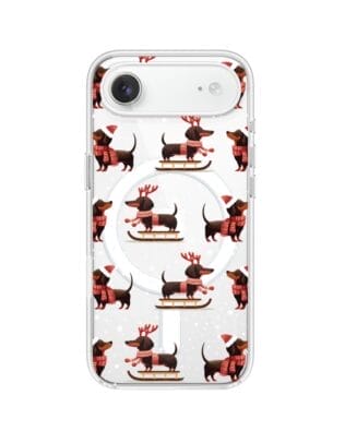 Etui do iPhone Air z MagSafe przeźroczyste, silikonowe Flexi, Przytulne święta, Jamniki na saniach