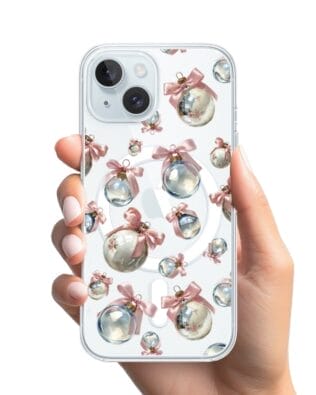 Etui do iPhone 15 Plus z MagSafe przeźroczyste, silikonowe Flexi, Przytulne święta, Pastelowe bombki