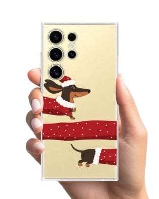 Etui do Samsung Galaxy S24 Ultra przeźroczyste, silikonowe Flexi, Przytulne święta, świąteczny jamnik