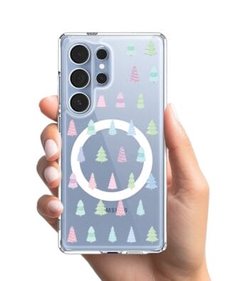 Etui do Samsung Galaxy S25 Ultra z MagSafe przeźroczyste, silikonowe Flexi, Pastelowe choinki