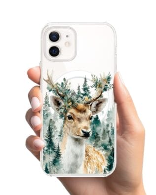Etui do iPhone 12 Mini z MagSafe przeźroczyste, silikonowe Flexi, Przytulne święta, Leśny jelonek