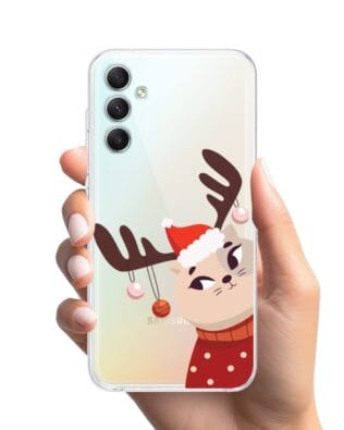 Etui do Samsung Galaxy A34 5G przeźroczyste, silikonowe Flexi, Kotek przebrany za reniferka
