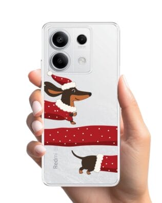 Etui do Xiaomi Redmi Note 13 Pro 5G przeźroczyste, silikonowe Flexi, Przytulne święta, świąteczny jamnik
