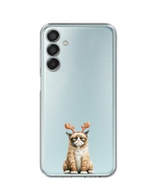 Etui do Samsung Galaxy M15 5G przeźroczyste, silikonowe Flexi, Przytulne święta, Kot który nie chciał być reniferem