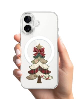 Etui do iPhone 16 Plus z MagSafe przeźroczyste, silikonowe Flexi, Przytulne święta, Kraciasta choinka