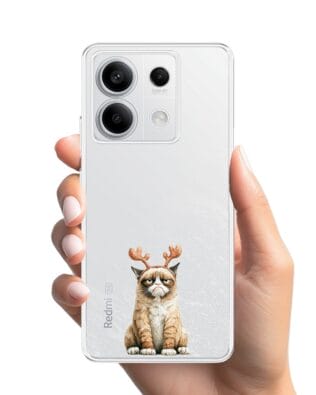 Etui do Xiaomi Redmi Note 13 Pro 5G przeźroczyste, silikonowe Flexi, Przytulne święta, Kot który nie chciał być reniferem