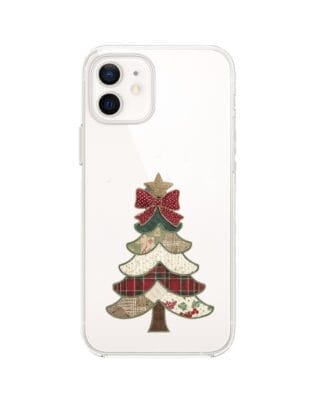 Etui do iPhone 12 Mini przeźroczyste, silikonowe Flexi, Przytulne święta, Kraciasta choinka