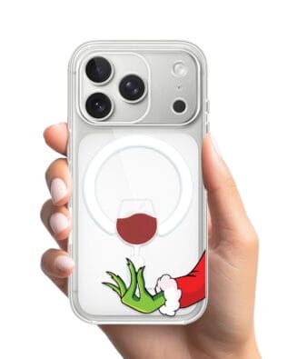 Etui do iPhone 17 Pro Max z MagSafe przeźroczyste, silikonowe Flexi, Zielony psotnik z lampką wina