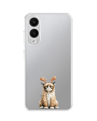 Etui do Samsung Galaxy S25 Edge przeźroczyste, silikonowe Flexi, Przytulne święta, Kot który nie chciał być reniferem