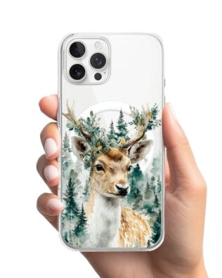 Etui do iPhone 12 Pro z MagSafe przeźroczyste, silikonowe Flexi, Przytulne święta, Leśny jelonek