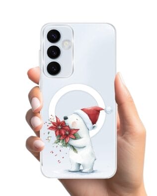 Etui do Samsung Galaxy A55 5G z MagSafe przeźroczyste, silikonowe Flexi, Przytulne święta, Miś świąteczny